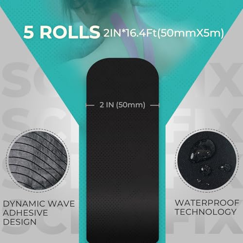 Kinesiology Tape 5 Rolls (2" x 16.4FT) Uncut Sports Tape - size: 2IN