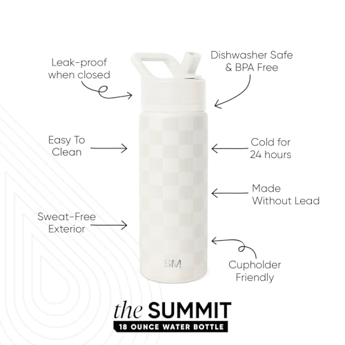 Simple Modern Insulated Water Bottle with Straw | 18oz | Checkered - color: Pattern: Cream Checkmate (Pack of 1), style: 18oz