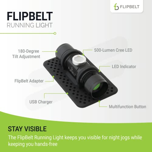 FlipBelt Night Running Light Waist Lamp | USA Company | USB Rechargeable, 500 Lumens, Waterproof, Adjustable Brightness | White LED Lights for Runners