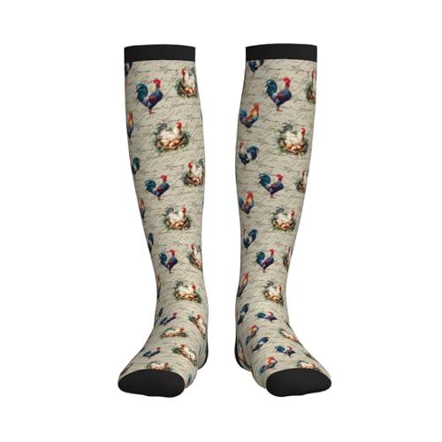 Compression Socks Knee High Support Socks Women Circulation Stockings for Athletic Running Cycling Flying - color: Farmhouse Rooster