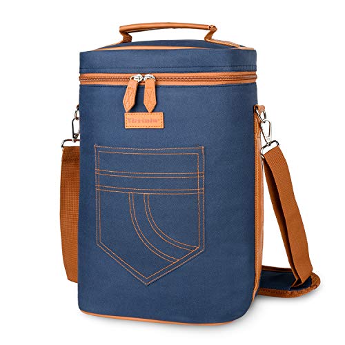 Tirrinia 4 Bottle Wine Tote Carrier - color: Blue, size: 4 Bottle-without front pocket