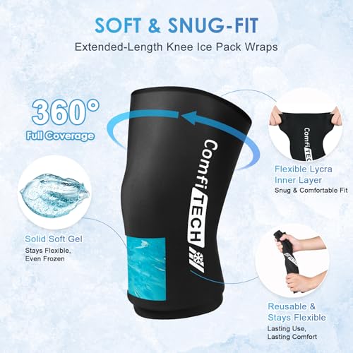 ComfiTECH Knee Ice Pack Wraps for Elbow & Calf, Gel Cold Compression, L, 2P - size: Large