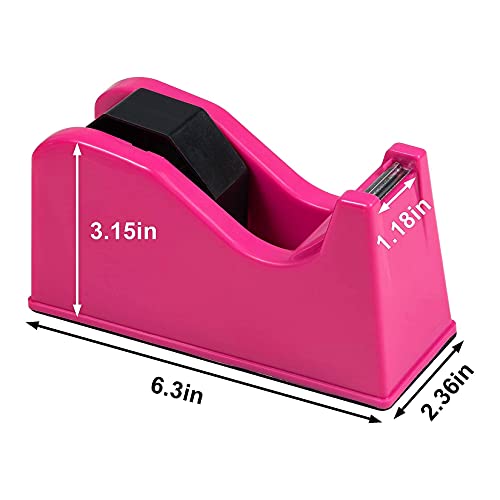 Desktop Tape Dispenser Adhesive Roll Holder (Fits 1" & 3" Core) with Weighted Nonskid Rose red - color: Rose Red
