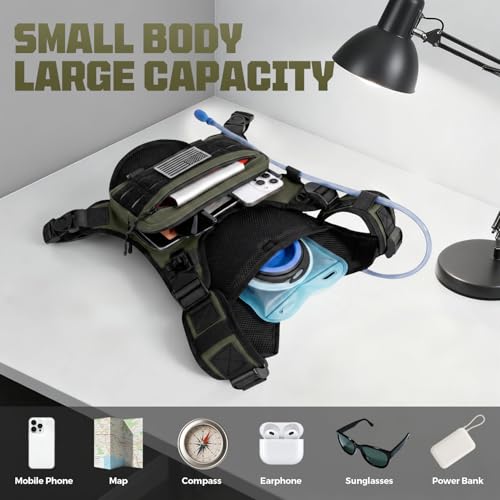 Running Hydration Vest with 2L Water Bladder， Lightweight Adjustable Hydration EDC Chest Pack for Men and Women, Water Backpack for Hiking, Cycling - color: Green