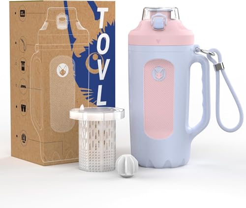 32oz Insulated Water Bottle Multi-Function Sports Jug with Handle & Magnetic Blender - Leak Resistant for Baseball Football Gym & Outdoor Activities (Dreamy Purple & Pink) - color: Dreamy Purple & Pink