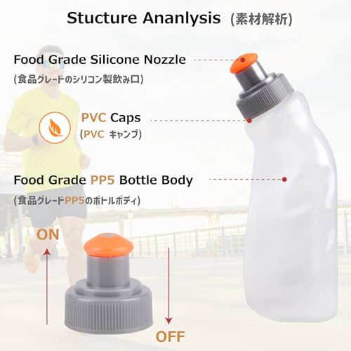Azarxis Running Water Bottles Flask BPA Free Leakproof Hydration Vest Packs Waist Belt Replacement for Triathlon Marathon Hiking Cycling Climbing Jogging Runner (250ml / 8.5oz - 2 Pack)