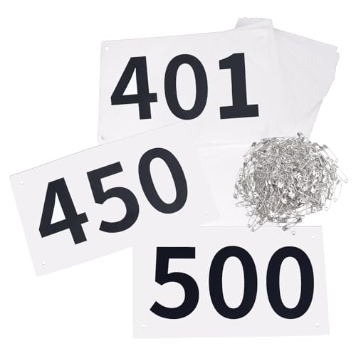TRIWONDER Race Bibs Running Numbers with Safety Pins, Tyvek 4"x7" Large Numbers 1-500 for Marathon Runners Events Sports Games - color: Black&white [4"x7"] 401-500