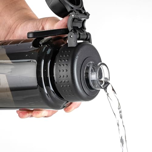 Fanhaw 32oz Clear Plastic Water Bottle with Fast-Flow Lid, Black - color: Black