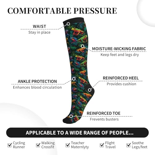 Compression Socks Knee High Support Socks Women Circulation Stockings for Athletic Running Cycling Flying - color: Frog