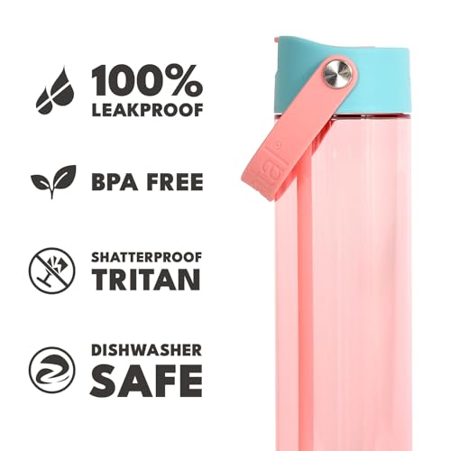 Elemental Splash 26oz Tritan Plastic Reusable Water Bottle w/Straw & Strap - color: Cotton Candy, size: 26 Ounces