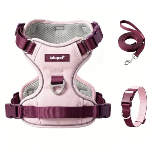 Dog Harness and Leash Set with Collar, No Pull Reflective Pet Vest Harness with Control Handle for Medium Large Dogs Walking and Training - color: Pink, size: M(Neck:18.1-28.3",Chest:21.3-28.3")