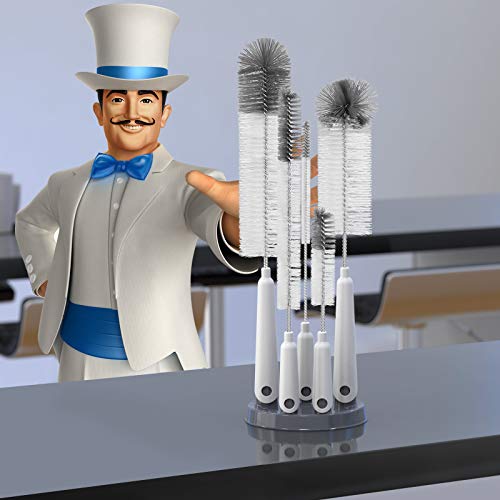MR.SIGA 5 Pack Bottle Brush Cleaning Set with Storage Holder, White - size: 5.3 x 5.3 x 15.5 inch