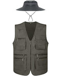 Janmercy 2 Pcs Men's Fishing Vest with Hat for Halloween Cosplay - color: Dark Gray, size: X-Large