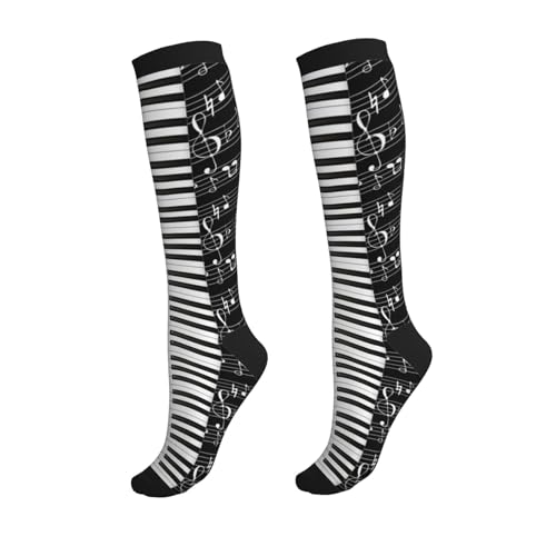Compression Socks, Unisex 15-20 mmHg Knee High Support Socks - color: Piano Music