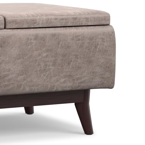 SIMPLIHOME Owen 34" Wide Vegan Leather Rectangle Tray Top Ottoman in Grey - color: Distressed Grey