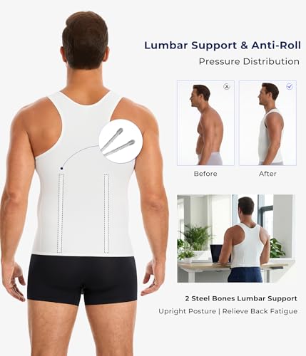 TAILONG Men's Compression Shirt - Shapewear Slimming Undershirt Tummy Control & Gynecomastia Vest Body Shaper Tank Top - color: White, size: Small