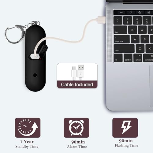 Personal Safety Alarm - Waterproof Rechargeable Security Alarm - 140dB Extra Loud Siren & Strobe Light - Self Defense Keychain - Gift for Women, Teenagers, College Girls, Seniors (Black) - color: Black