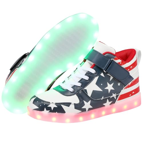YuanRoad Unisex LED Light Up Shoes with USB Charging Glowing Luminous LED Sneakers - color: Blue High Top, size: 9 Women/7.5 Men