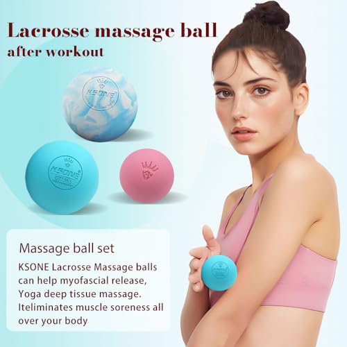 KSONE Massage Lacrosse Balls -Massage Balls for Myofacial Release&Trigger Point Therapy-Set of 2-Hard Lacrosse Massage Ball &Soft Massage Ball with one mini Ball