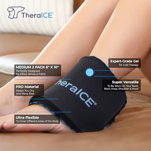TheraICE PROpack Ice Pack for Injuries, Reusable Soft Multipurpose Cold Gel Ice Pack for Muscular Back Pain, Shoulder, Hip, Knee - Flexible Cold Compress Wrap for Minor Aches & Pains - 6 x 10-2 Pack - size: Medium (Pack of 2)