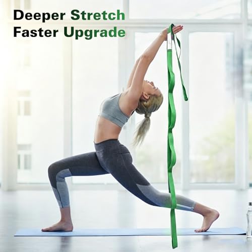 Stretching Strap with 10 Loops Non-Elastic Yoga Strap for Physical Therapy Pilates Dance Gymnastics Stretch Band for Daily Flexibility Routine at Home Gym Travel Includes Exercise Guide