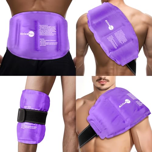 AiricePac Large Ice Pack for Injuries Reusable Gel for Lower Back, Cold Packs Wrap for Shoulder, Knee, Elbow, Hip, Leg, Soft Cold Compress,16 × 9",Purple - style: PURPLE-1