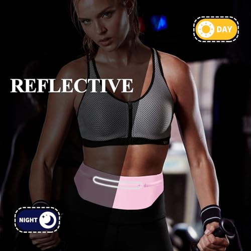 Fanny Packs for Women,Waterproof Fanny Pack for Men,Adjustable Running Belt Waist Pack Slim Expandable Pocket Belt Bag,iPhone Running Holder Cell Phone Elastic Waist Pouch Bag Light Pink - color: 03-Pink with 3 Pockets