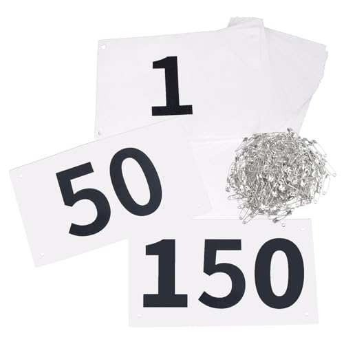 TRIWONDER Race Bibs Running Numbers with Safety Pins, Tyvek 4"x7" Large Numbers 1-500 for Marathon Runners Events Sports Games - color: Black&White [4"x7"] 1-150