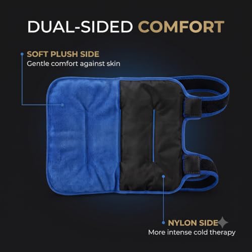 Premium Gel Ice Packs for Injuries Reusable, Flexible Cold Wraps with Straps, Soft Plush & Nylon Sides, Extension Strap, Ice Pack for Knee, Back, Shoulder, Elbow & Calf - Large - size: Large - Single Pack