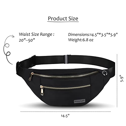 Fashion Cross body Fanny Pack Shoulder Bag for Women Men with Gold Zipper - color: Black(upgrade Fabric Gold Metal Zipper), size: Large