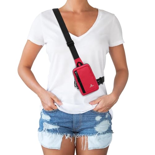 Peicees Small Crossbody Bag for Men Women Mini Sling Bag Travel Running Phone Daypack Cross Body Shoulder Bags with Keyholder - color: Rose