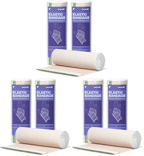 SurviveX High-Performance Elastic Bandage Wrap - Reusable Compression Bandage Wrap for Leg, Ankle, Wrist, Knee - Self Closing Design - 6 Inch (6 Pack) - size: 6 Pack, style: Elastic 6in