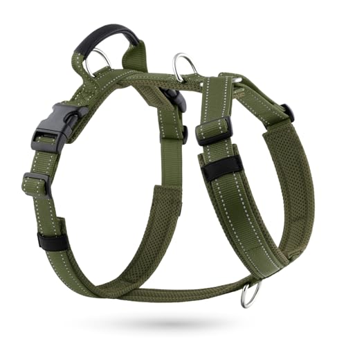 No Pull Dog Harness with Handle, Reflective Soft Mesh Padded Vest - color: Ranger Green, size: XS
