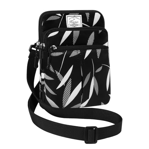 KAMO Multifunction Phone Waist Bag - Diagonal Crossbody Purse for Women & Men - color: Black-Willow leaf