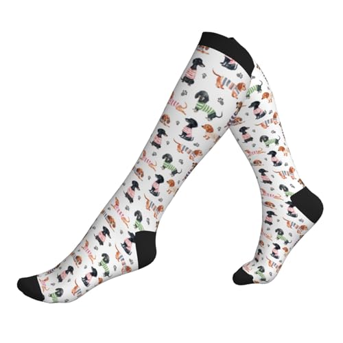 Compression Socks Knee High Circulation Support Socks For Women Men Athletic Running Hiking Travel - color: Dog Paws