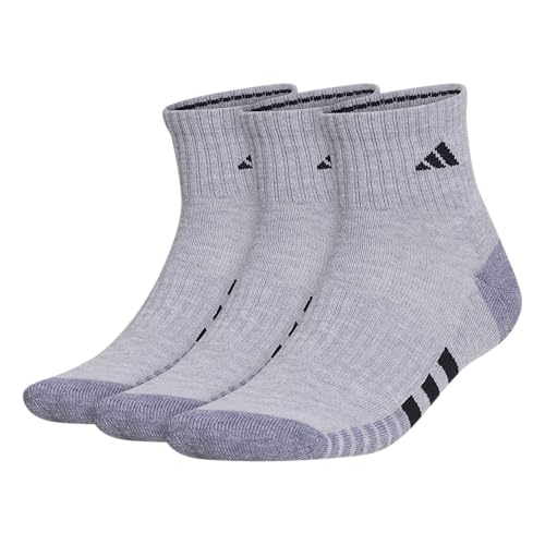 adidas Men's Cushioned Socks 3 Pairs - color: Cool Light Heather/Grey/Black/3.0/Quarter, size: Large, style: Quarter