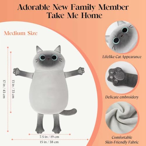 Microwave Heating Pad for Pain Relief, 17" x 15" Microwavable Stuffed Animal for Neck Shoulder, Cramps, Back Pain, Muscles, Joints, Natural Heat Pack Moist Heat, Menstrual Period, Small Gray Cat - size: Small Grey Cat-1