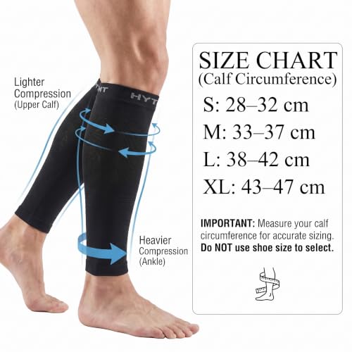 Compression Calf Sleeves for Men & Women 15-20 mmHg - color: Black, size: Large