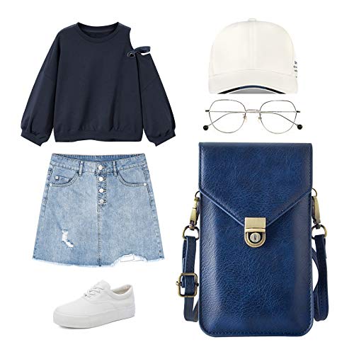 Small Cell Phone Purse, Synthetic Leather Crossbody Bag Dual Pockets Card Holder Neck Pouch with Adjustable Strap for iPhone X Xr 8 7 6s Plus, Galaxy S10 S9 S8 Plus, LG G8 ThinQ, Blue - color: 02 Blue