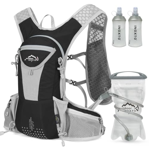 IX INOXTO Hydration Pack Backpack, Lightweight Water Backpack with 2L Hydration Bladder Daypack for Men Women,Running Hydration Vest for Trail Running Hiking Cycling Race Climbing - color: Black grey
