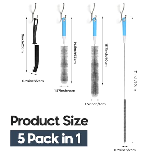 Dryer Vent Cleaner Kit 5 Pcs, Refrigerator Coil Cleaning Brush, Sewer Set Brush, Dryer Lint Cleaner Brush for Flexible Lint Remover, Kitchen Sink, Bathroom Clog, Toilet, Vent Scrubber - color: 5pack-grey