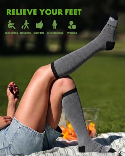 Cute Bamboo Viscose Compression Socks for Women - color: Gray Navy, size: Large-X-Large
