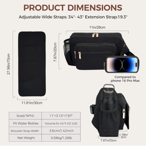 Rexmore Diaper Fanny Pack, Taslan Nylon Crossbody Mom Purse, Black - color: Black