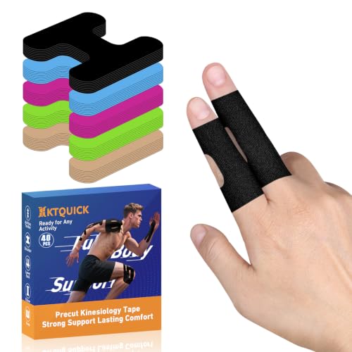 KTQUICK Precut Finger Kinesiology Tape, 40 PCS, 20% Stronger Adhesive,Black - color: Black