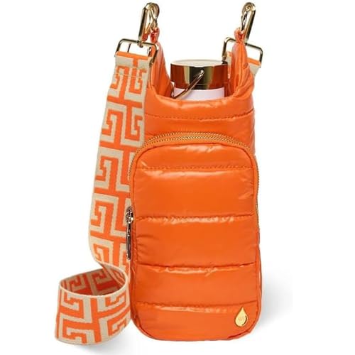 WanderFull Original HydroBag Crossbody Water Bottle Holder with Phone Pocket, Fits Water Bottles up to 32 oz - color: Orange Matte - Patterned Strap