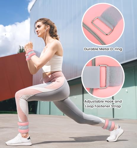 Ankle Weights A Pair of 1/2/3/4/6/8/10/12/20 LBS Wrist Leg Arm Weights for Women Men with Straps, Strength weighted for Physical Therapy Running Walking Home Fitness Gym Workout Weight Loss - color: Light Pink