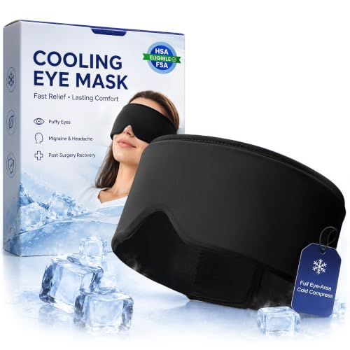 Cooling Gel Eye Mask for Puffy Eyes, Migraine & Headache Relief, Full Eye-Area Cold Compress for Eyes & Temples, FSA Eligible HSA Reusable Eye Ice Pack for Swelling & Post-Surgery Recovery - color: Black