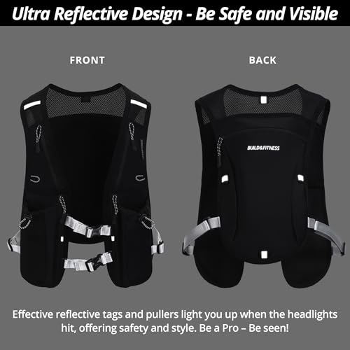 Running Hydration Vest for Women and Men. Reflective, 8 Pocket, Quick Dry, Water-Resistant, Breathable, Adjustable Backpack for Runs, Hiking, Cycling, Trails, Marathons - style: Black Vest + 1.5L Bladder + 2x 500ml Soft Flasks