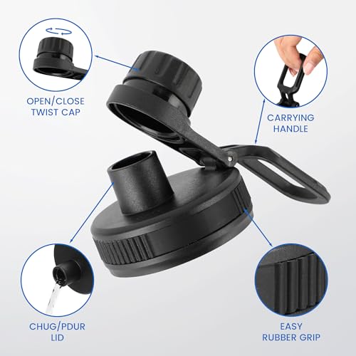 Spout Lid Replacement for Hydro Flask Wide Mouth 12, 16, 18, 32, 40, 64 OZ, Chug Lid for Thermoflask with Handle, Replacement Lid for Wide Mouth Water Bottle 2.28in - color: Black