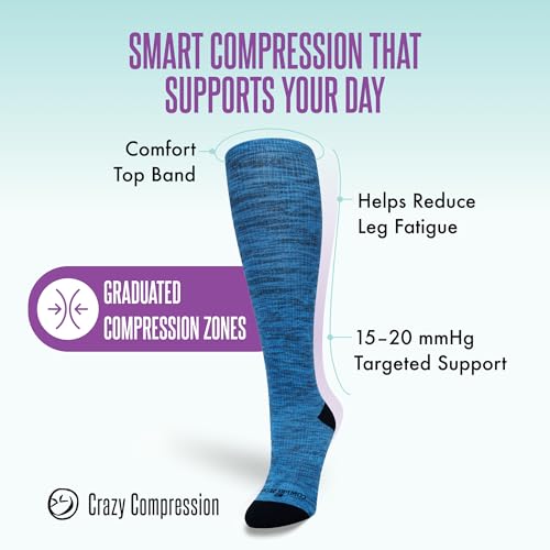 Crazy Compression Over-the-Calf Socks with Fun Designs - color: Blue Heather, size: Small-Medium